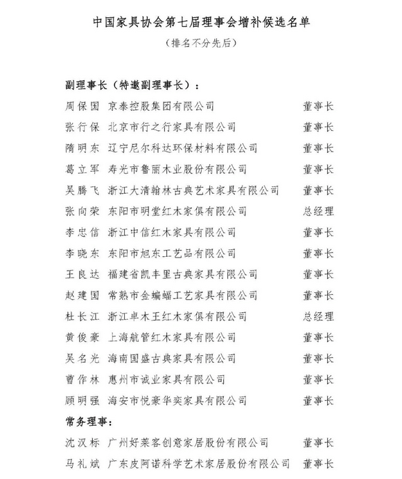 中国家具协会第七届理事会